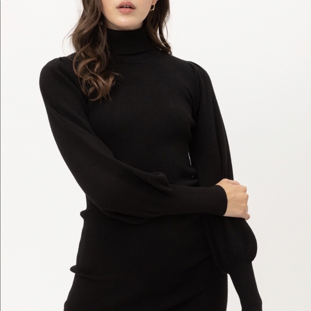 Long Sleeve Ribbed Dress (Black)